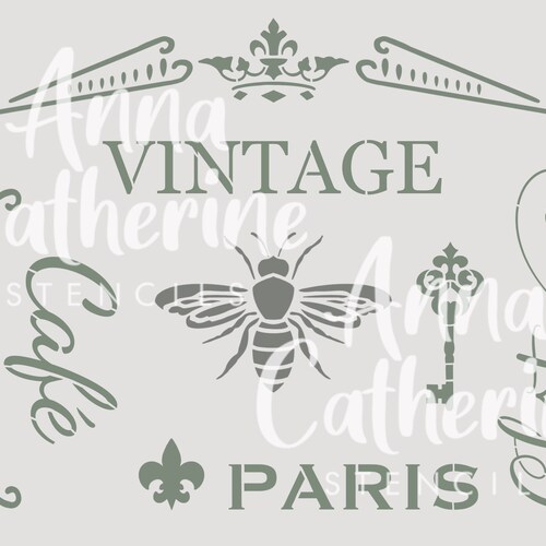 Reusable Stencil Vintage PARIS Furniture Fabric Vintage French Shabby Chic 