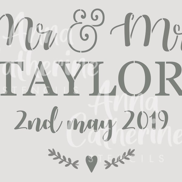 Personalised Mr & Mrs Name Date Wedding Stencil 190 Micron Mylar