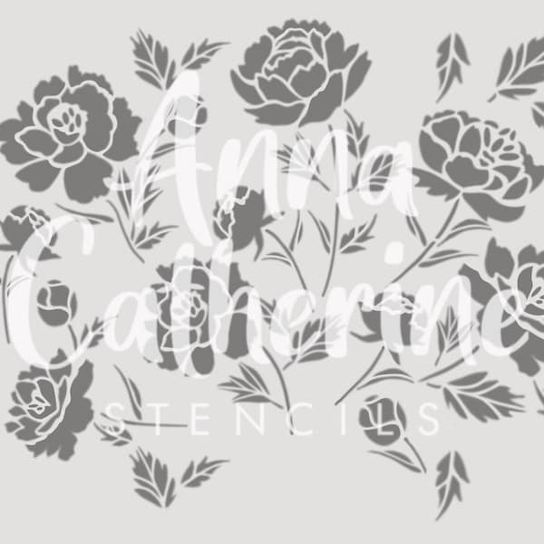 Shabby Chic Stencil Peony repeat pattern Floral 190 Micron Mylar Furniture Wall Art by Annie Bell