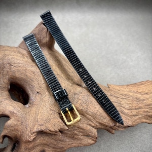 Vintage 1970&#39;s Canadian Black 10mm Lizard Leather Watch Strap
