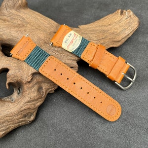 NOS Vintage Brown & Green Timex Expedition Indiglo 19mm Leather/Canvas Watch Strap