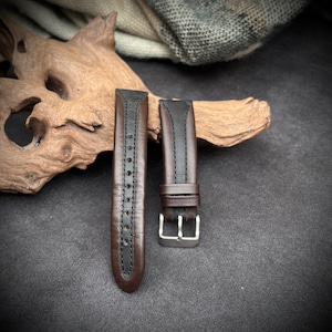 NOS Vintage 1990&#39;s Brown & Black 20mm Leather Watch Strap