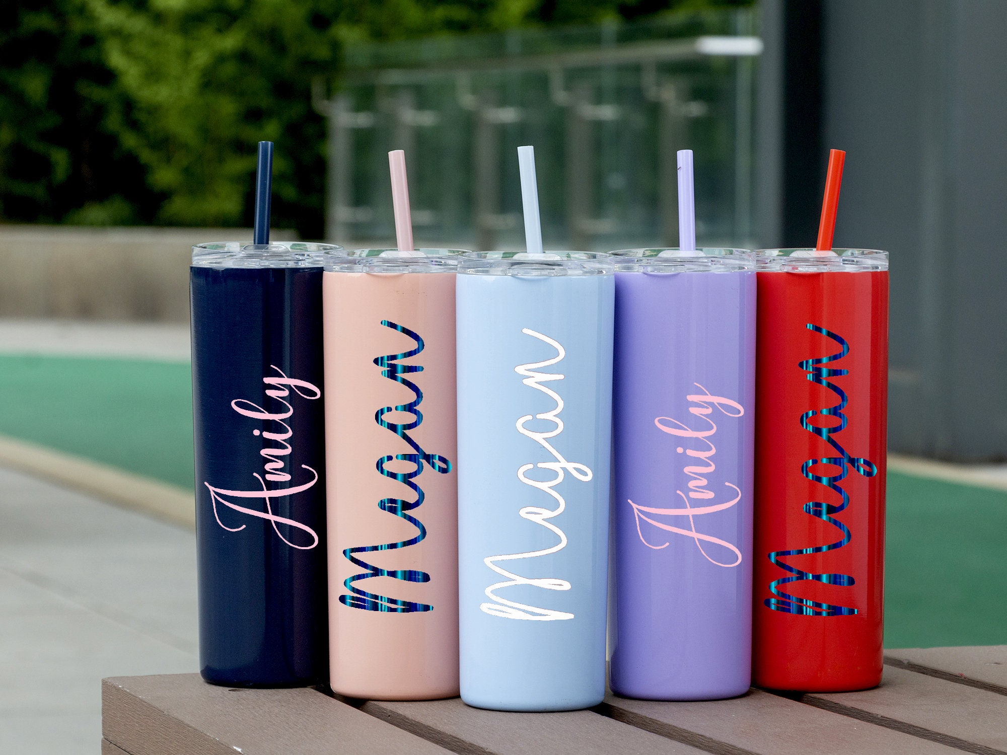 Stainless Steel Tall Skinny Tumbler with Straw Personalized Etsy