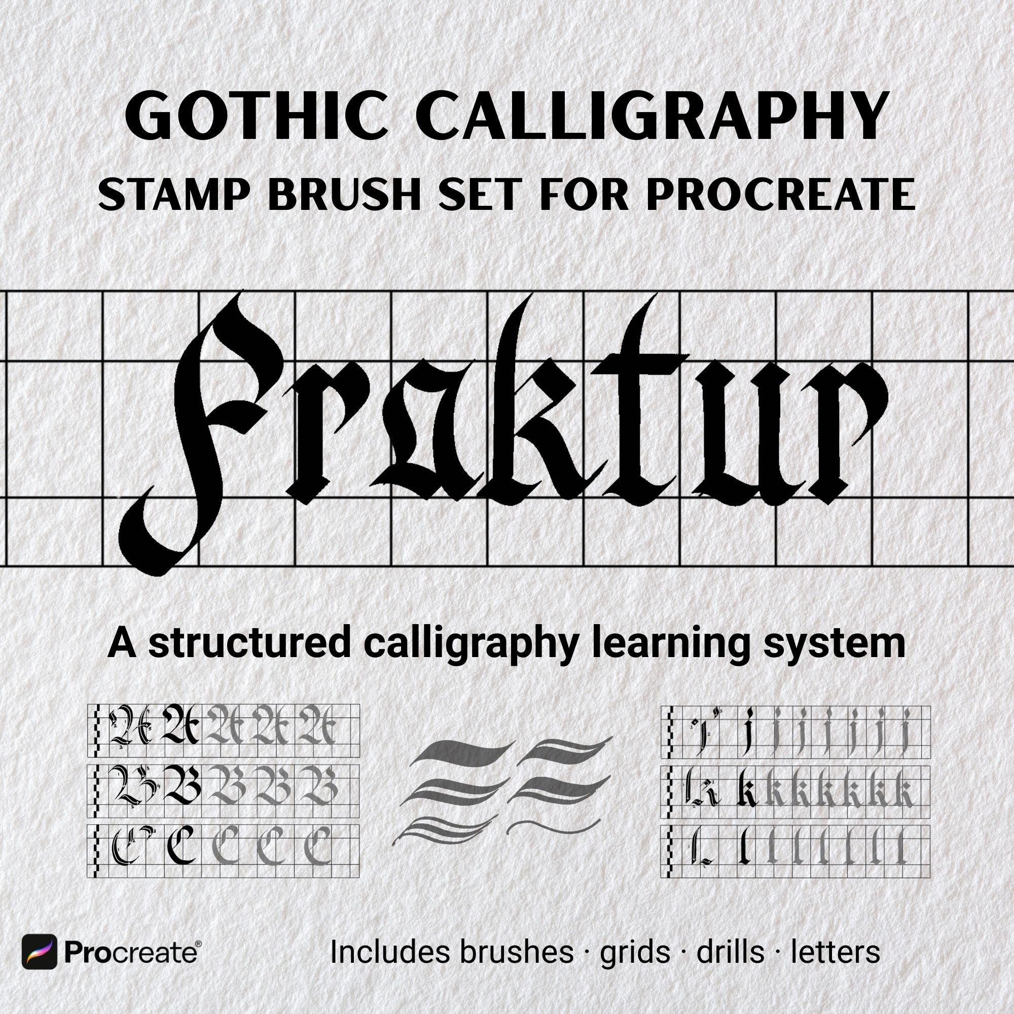 Fraktur Calligraphy Procreate Brushes | Gothic Blackletter Stamp Brush ...