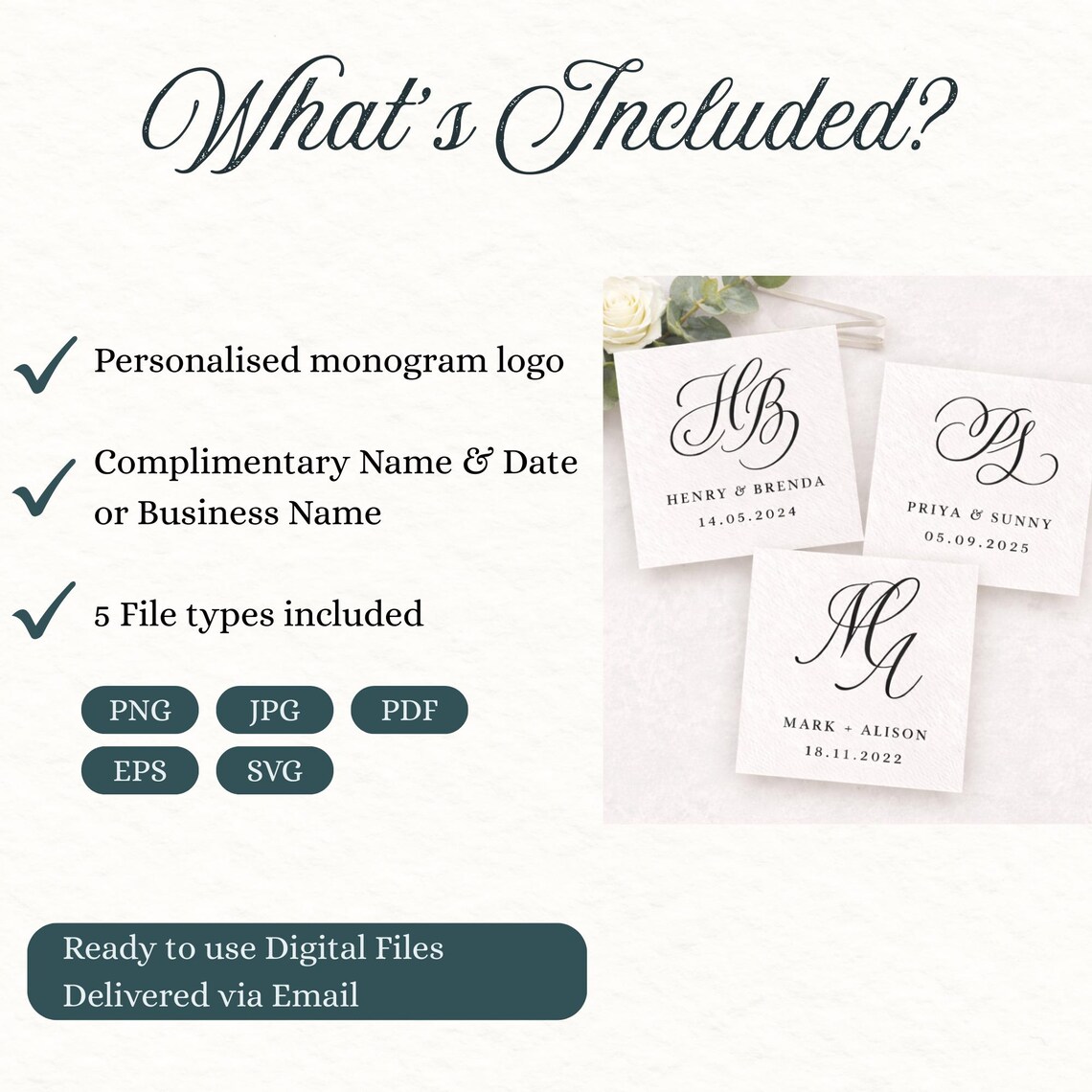 Overlapping Intials Script Custom Calligraphy Monogram Logo – Copperplate Wedding Initials ...