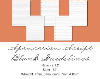 Spencerian Script Practice sheets (Blank)| Calligraphy Guidelines Pack with 212 ratio (4mm - 8 mm) | Total of 5 A4 PDF files| 52 degrees