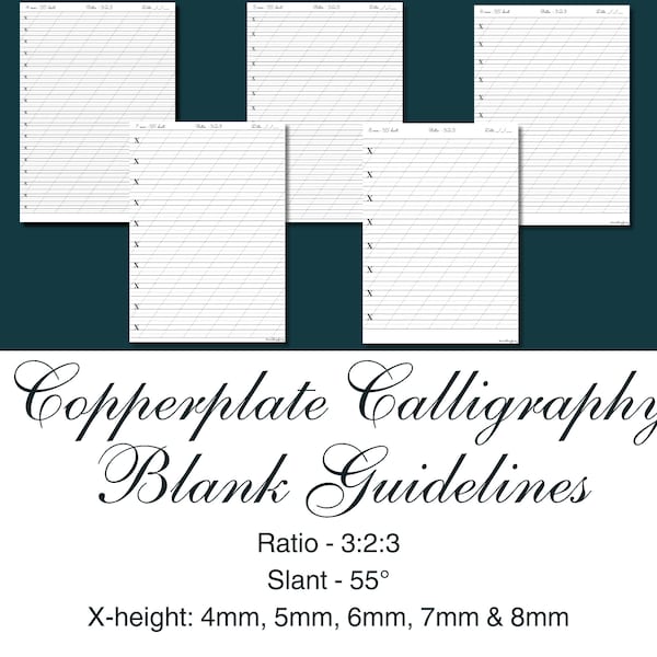 Blank Copperplate Calligraphy Guidelines with 323 ratio (4mm - 8 mm) | PDF Print Guidesheets for Roundhand, Engrossers Script, Copperplate