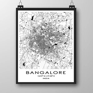 Bangalore Map Poster | Monochromatic | Digital Download | Karnataka | India