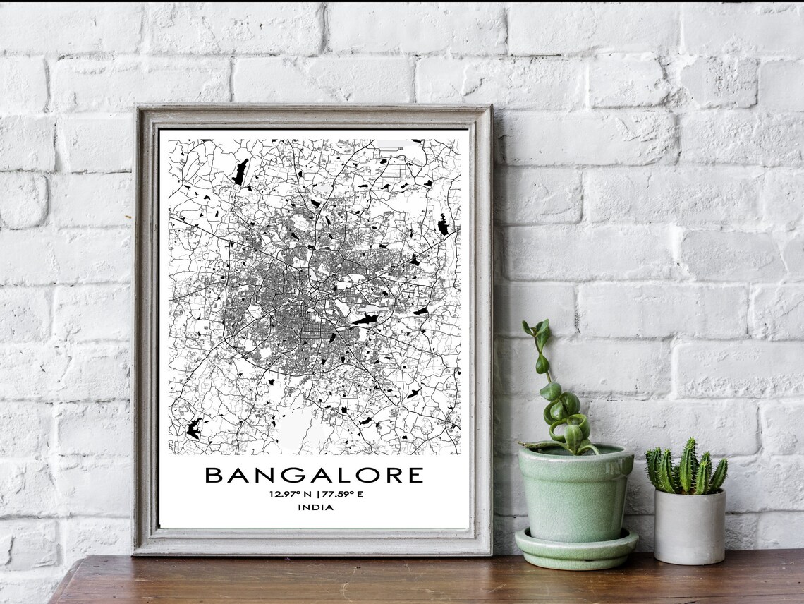 Bangalore Map Poster Monochromatic Digital Download Karnataka India