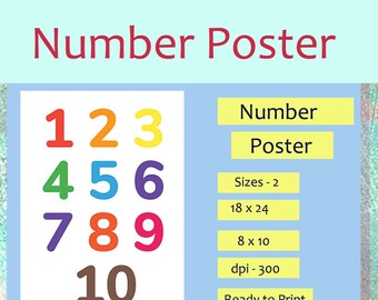 Number Poster, Home School, Pre-K, Kids Learning, Wall Hanging, Nursery School, Kindergarten