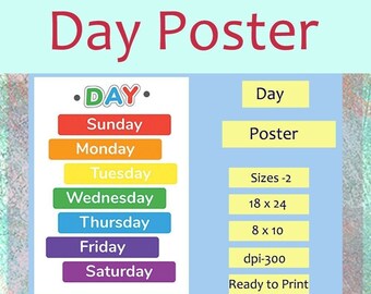 Day Poster, Pre-K, Nursery School, Home School, Church School, Learning, Teaching, Posters, Wall Hangings, Art, Bed Room Art,
