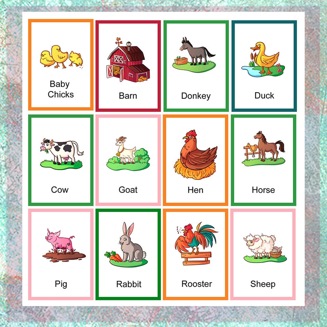 Farm Animals Flash Cards Farm Animals Flash Cards Pre k Etsy