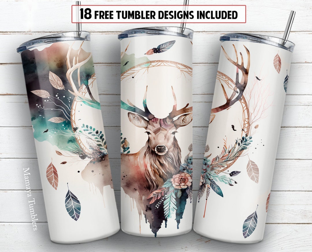 Deer 20 Oz Skinny Tumbler Sublimation Design Wild Animal With Flower ...