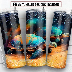 Turtles 20 oz skinny tumbler sublimation design Summer Sea animal Glitter digital PNG Straight wrap Waterslide download