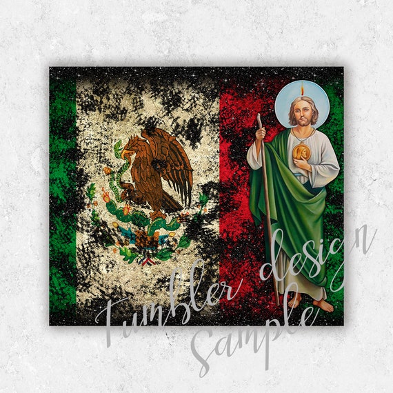 たんたん　国旗柄　ハンドメイド SEAMLESS San Judas Tadeo Tumbler PNG Design Mexican Flag