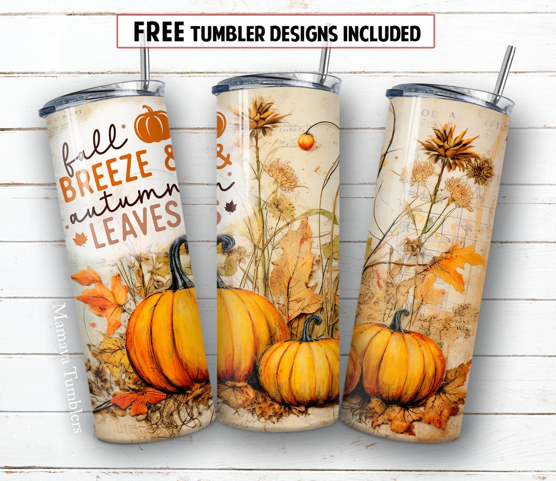 Pumpkins 20 Oz Skinny Tumbler Sublimation Design Fall Breeze and Autumn ...