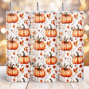 Pumpkins 20oz skinny tumbler Sublimation design Fall vibes Thanksgiving Autumn Straight wrap PNG Waterslide Digital download