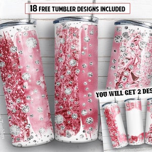 Diamond pink 20oz skinny tumbler sublimation design Glitter brushstroke add text name blank digital PNG Straight wrap Waterslide download