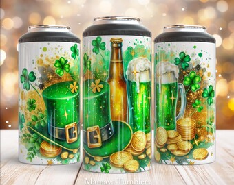 St Patrick's Day 4 in 1 can cooler sublimation design Green beer Clover Funny Irish Can cooler PNG wrap Digital download