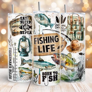 Angeln Leben 20 Unzen dünnen Becher Sublimation Design Bass Fisch Fischer Zitat See Leben Gerade wickeln PNG Wasserschiebefolie Digitaler Download
