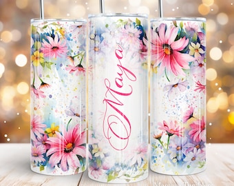 Daisy Flowers 20oz Skinny Tumbler Sublimation Design Add Name or