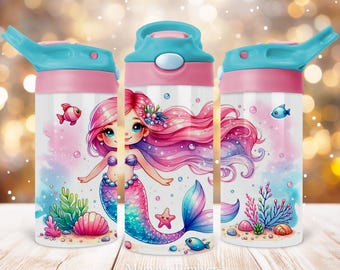 Sirène 12 oz enfants gobelet à rabat, verre droit Ocean Life magique sublimation PNG, téléchargement numérique