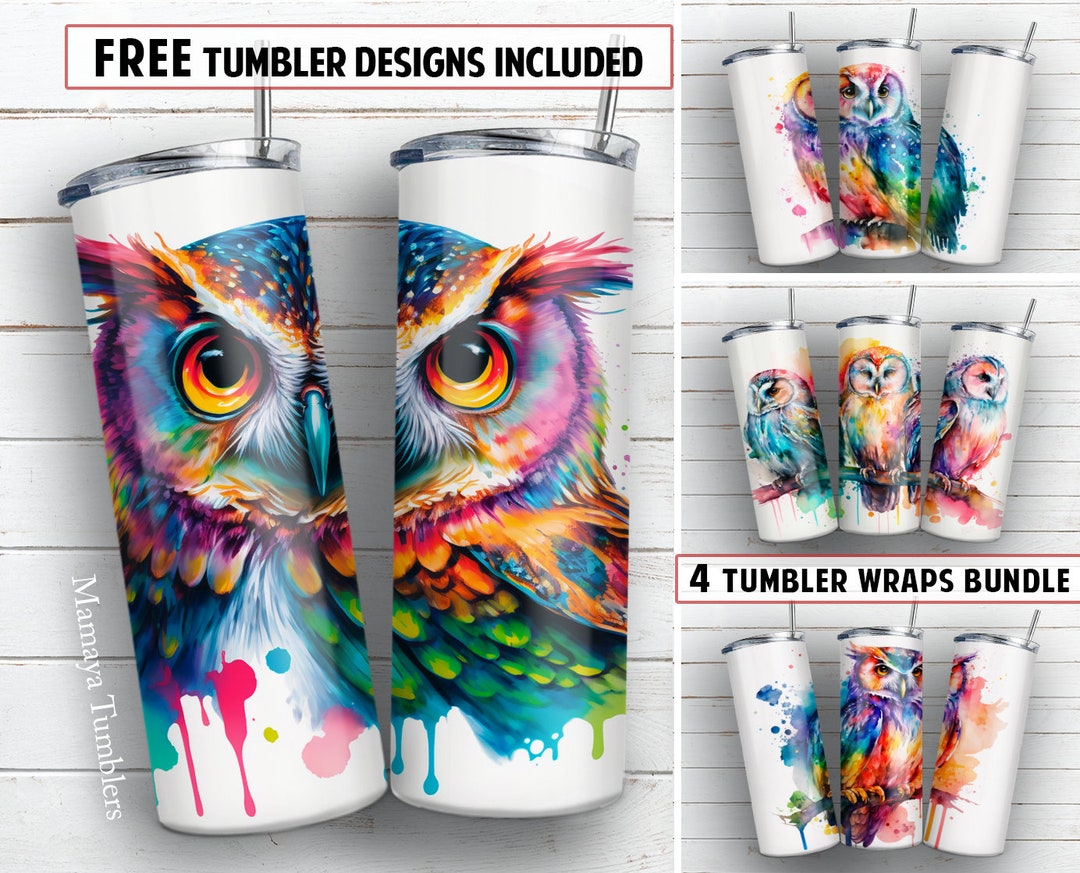 Owl 20 Oz Skinny Tumbler Sublimation Design BUNDLE of 4 Rainbow ...