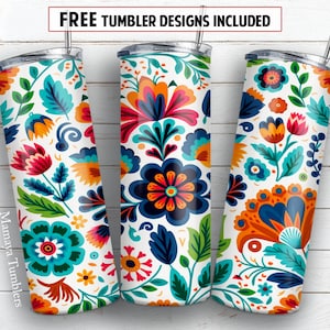Padrão de flor mexicana Design de sublimação de copo magro de 20 onças México digital PNG Envoltório reto Waterslide download