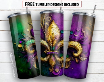 Fleur de lis 20 oz skinny tumbler sublimation design Alcohol ink Mardi Gras digital PNG Straight wrap Waterslide download