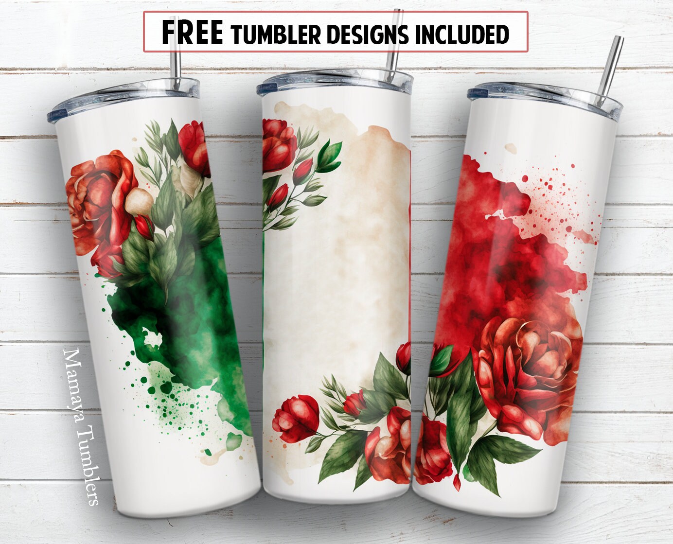 Mexican flag and roses 20 oz skinny tumbler sublimation design Add name text blank Patriotioc digital PNG Straight wrap Waterslide download