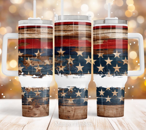 アメリカ 40 オンス クエンチャー タンブラー昇華デザイン米国旗木製