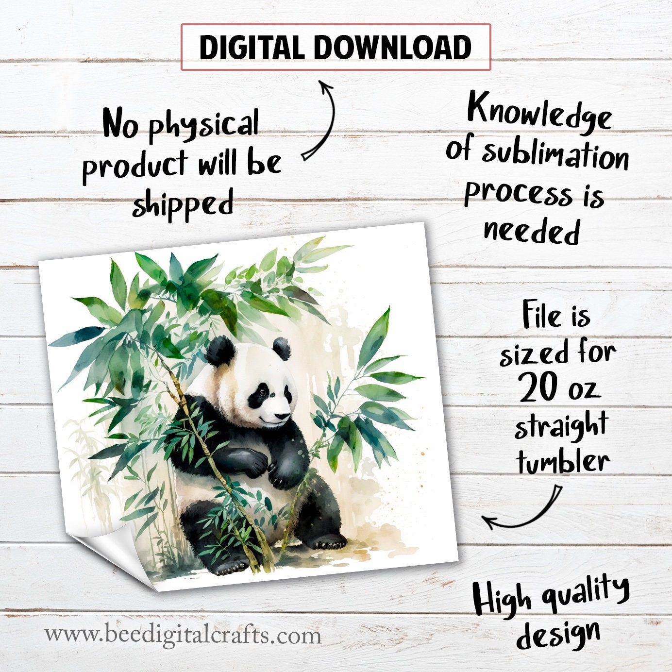 Panda 20 Oz Skinny Tumbler Sublimation Design Watercolor Exotic Animal ...