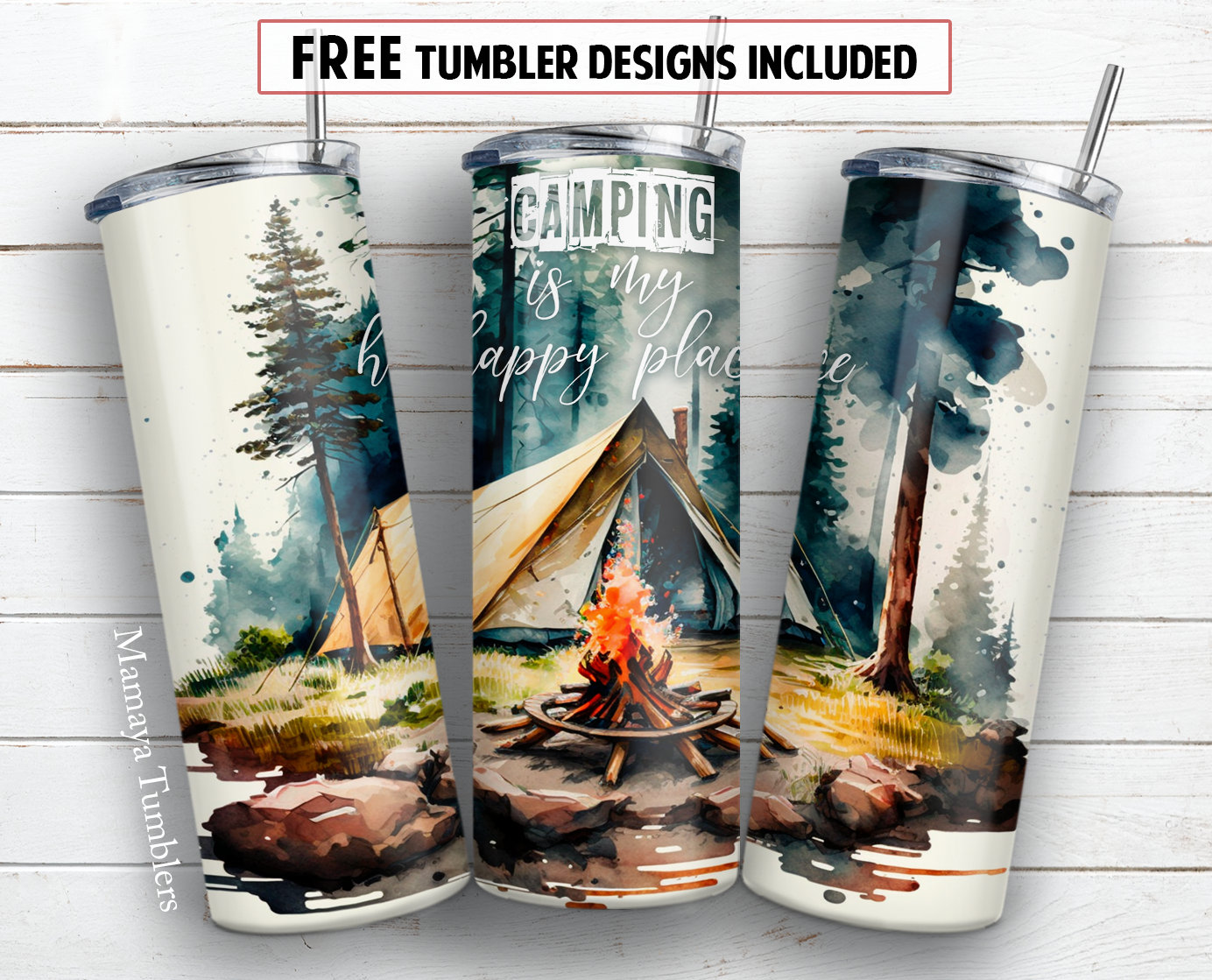 Camping Tumbler 20oz Skinny Tumbler Graphic by LinDesign