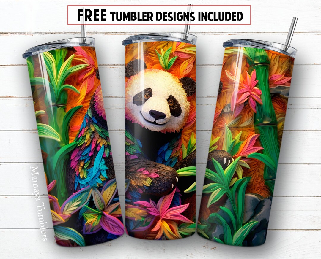 3D Panda 20 Oz Skinny Tumbler Sublimation Design Exotic Animal Digital ...