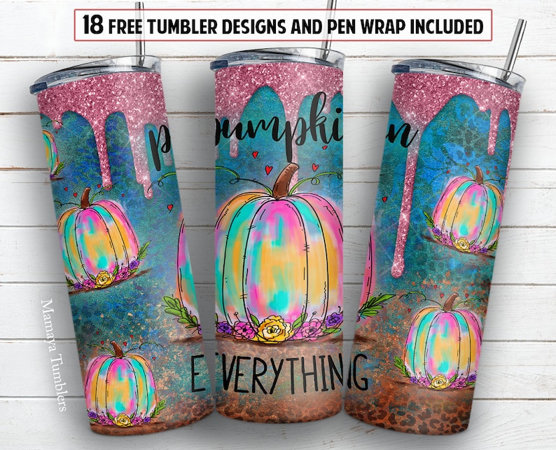Fall 20 Oz Skinny Tumbler Sublimation Design Pumpkin Everything Glitter ...