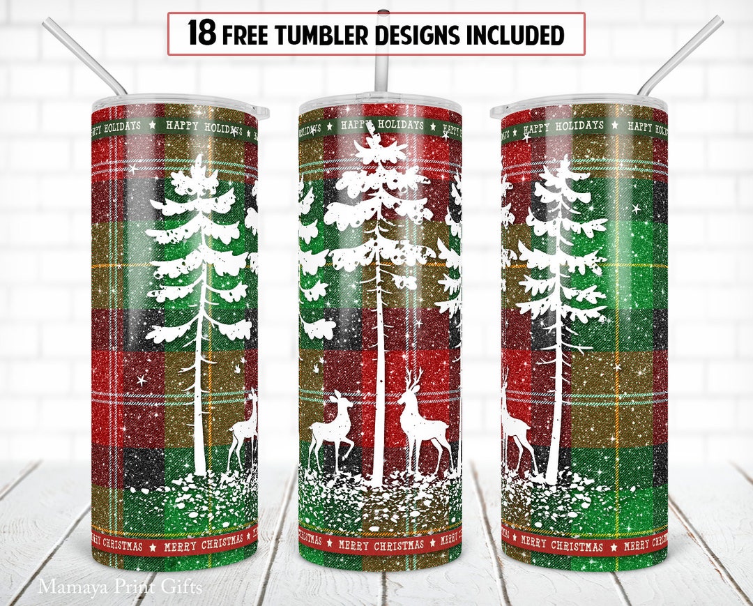 20 Oz Skinny Tumbler Sublimation Design Christmas Deer Buffalo Plaid ...