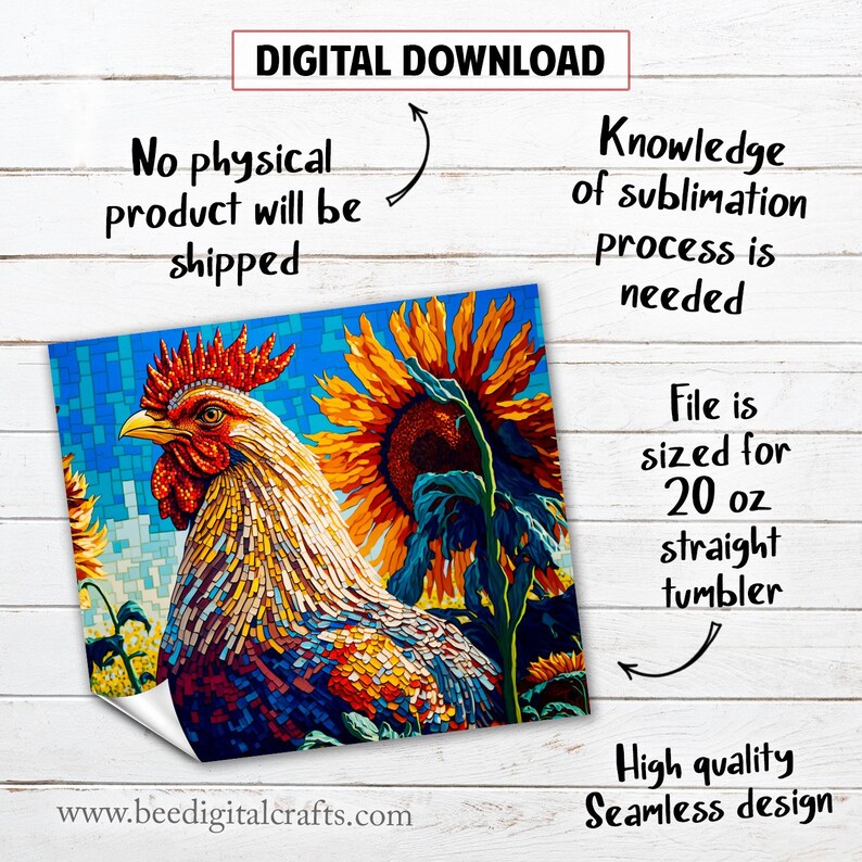 Chicken 20 Oz Skinny Tumbler Sublimation Design Mosaic Farm - Etsy