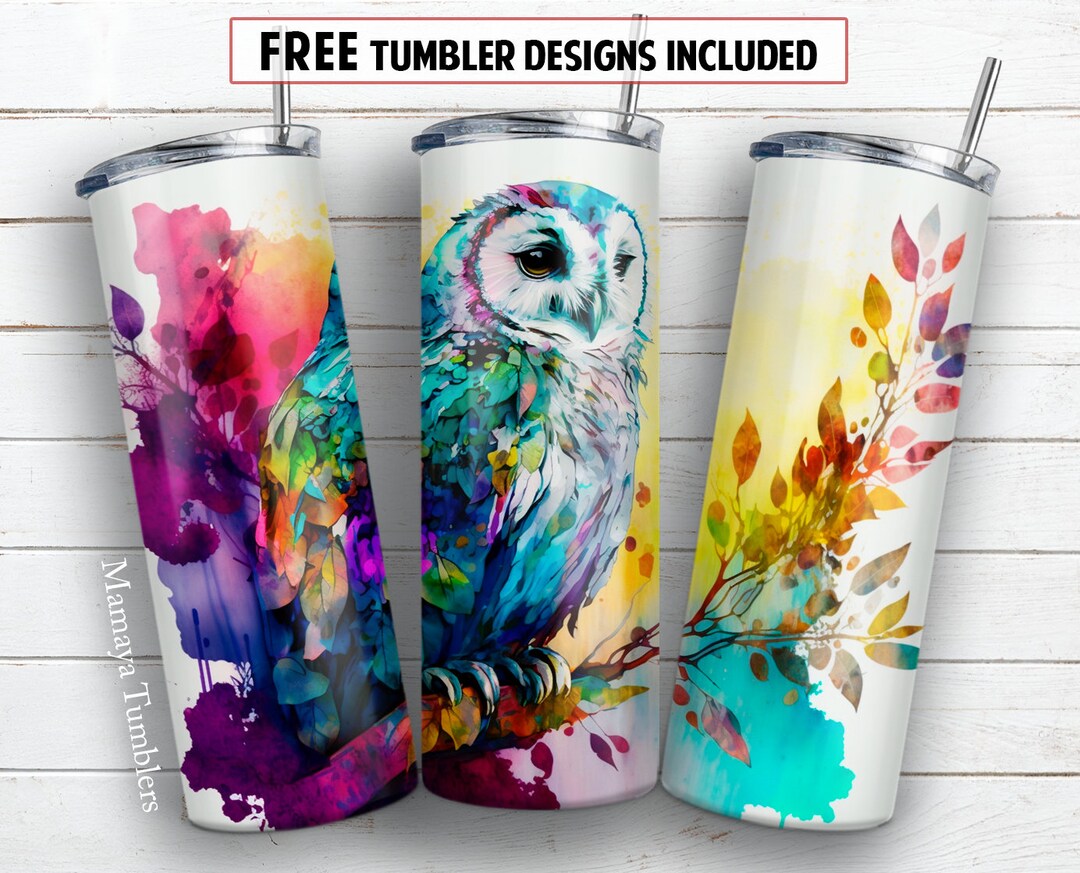 White Owl 20 Oz Skinny Tumbler Sublimation Design Alcohol Ink Snow Owl ...