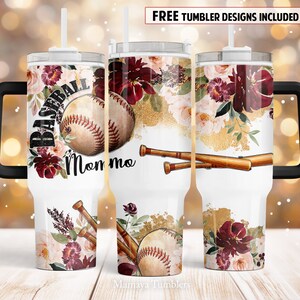 Baseball momo 40oz Quencher tumbler sublimation design Flower ball Floral digital PNG wrap Waterslide download