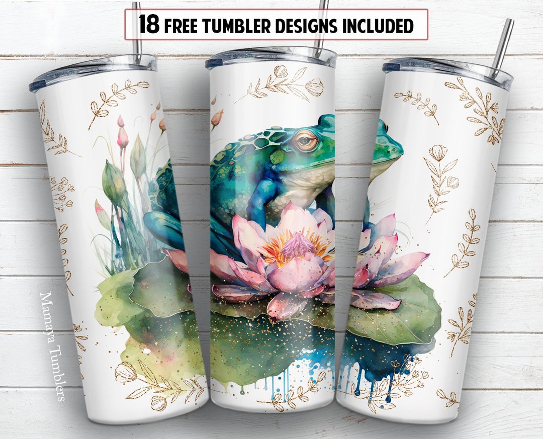 Frog 20 Oz Skinny Tumbler Sublimation Design Boho Gold Plant Floral ...