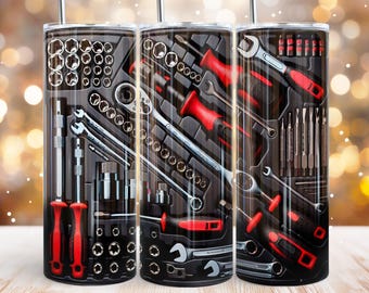 Tool Set 20oz skinny tumbler Sublimation design Mechanic tools Automotive Wrenchs Straight wrap PNG Waterslide template Digital download