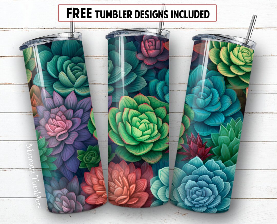 3D Succulent 20 Oz Skinny Tumbler Sublimation Design Plant Seamless ...