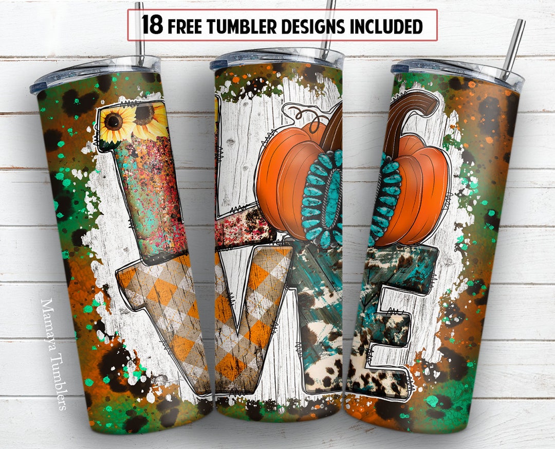 Fall 20 Oz Skinny Tumbler Sublimation Design Love Pumpkin Thanksgiving ...