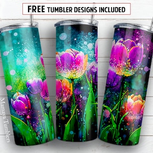 Tulip 20 oz skinny tumbler sublimation design Alcohol ink Spring flower Floral digital PNG Straight wrap Waterslide download