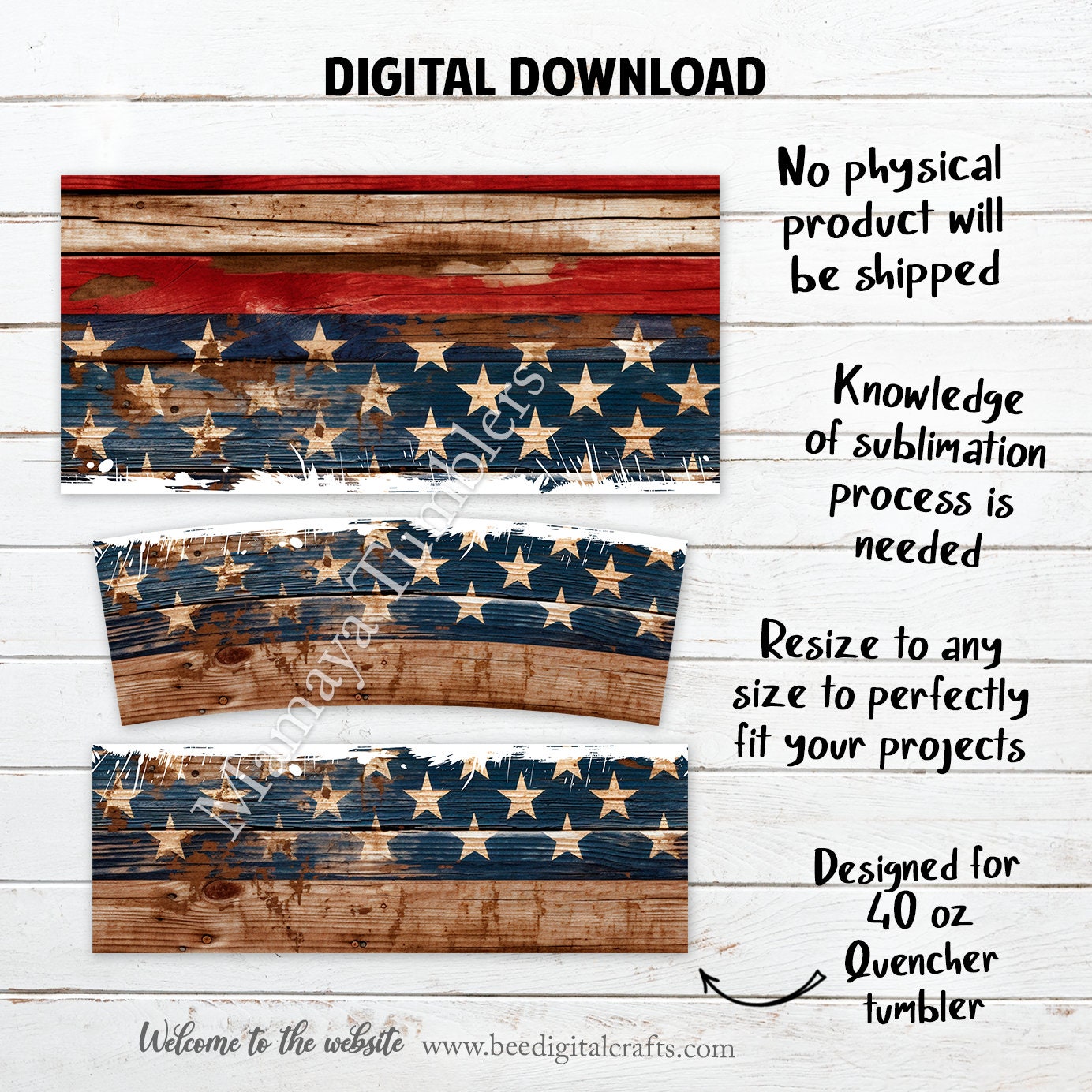 アメリカ 40 オンス クエンチャー タンブラー昇華デザイン米国旗木製