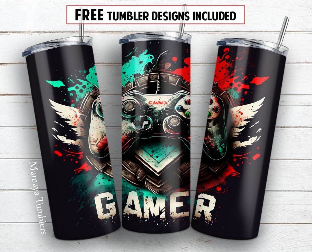 Gamer 20 Oz Skinny Tumbler Sublimation Design Watercolor Game ...