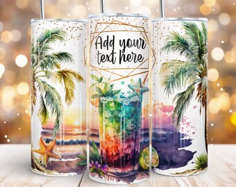 Summer add your text 20 oz skinny tumbler sublimation design Summer drinks Mojito cocktail digital PNG Straight wrap Waterslide download