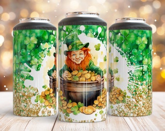 St. Patrick's day 4 in 1 can cooler sublimation design Leprechaun Pot of gold Clover Shamrock Straight can cooler wrap Digital design PNG