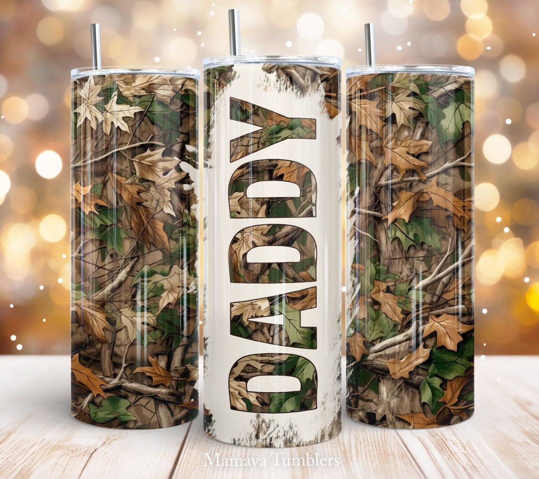 Daddy 20oz Skinny Tumbler Sublimation Design Camo Leaves Wood Forest ...