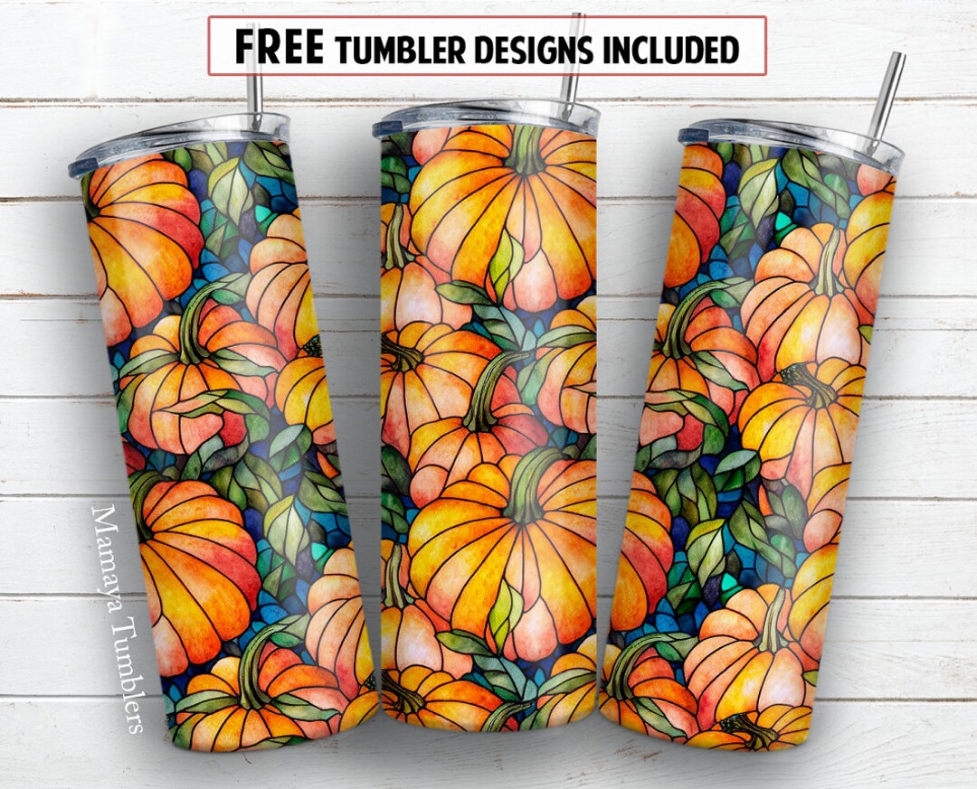 Stained Glass Pumpkins 20 Oz Skinny Tumbler Sublimation Design Fall ...